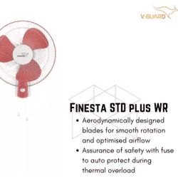 V-Guard Finesta STD Plus Wall Fan | 3 Blade | 400 mm | White Red