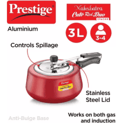 Prestige Nakshatra Cute Red Duo Aluminium Induction Bottom Pressure Cooker | Svachh | 3 L |