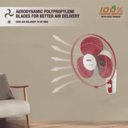USHA Mist Air Flo 3 Blade Wall Fan | 400 mm | Maroon