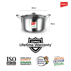 Impex Serene Triply Stainless Steel Biryani Pot with Lid 13 liter Capacity | TBP32