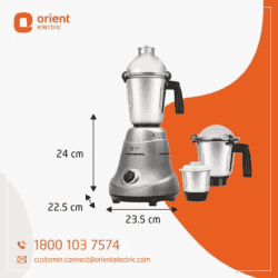 Orient Electric MGGT75S3 Glint Mixer Grinder | 750 W | 3 Jars | Silver