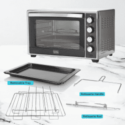 Black+Decker Oven Toaster Grill OTG  with Rotisserie & Convection for Grilling & Baking | 48 L | Full Stainless Steel | BXT04801IN | 2000W | Black,Grey |