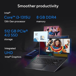 ASUS Vivobook Thin and Light Laptop |  Intel Core i3-1315U 13th Gen | 8GB | 512GB SSD | Black | K3504VAB-NJ321WS