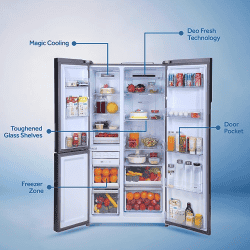 Haier 598 L | HRT-683KS | Triple Door Side By Side Refrigerator | Black Steel