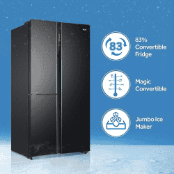 Haier 598 L | HRT-683KS | Triple Door Side By Side Refrigerator | Black Steel