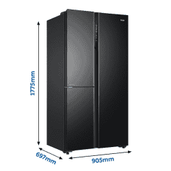 Haier 598 L | HRT-683KS | Triple Door Side By Side Refrigerator | Black Steel