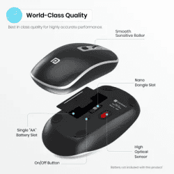 Portronics Toad 14 / Runs on single AA Battery,upto 1400 DPI,30 Lakhs + click life Wireless Optical Mouse | Black