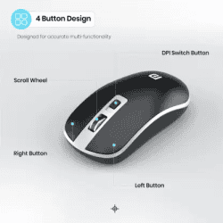 Portronics Toad 14 / Runs on single AA Battery,upto 1400 DPI,30 Lakhs + click life Wireless Optical Mouse | Black