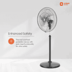 Orient Electric Tornado II Anti Dust Pedestal Fan | 3 Blade | 450MM | Black