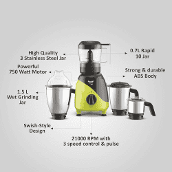 Preethi Peppy Pro Mixer Grinder for Kitchen | 750W | 4 Jars