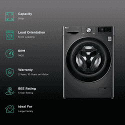 LG Fully Automatic Front Load Washer Dryer | 9/5 kg | 5 Star | In-built Heater | Black | FHD0905STB.ABLQEIL