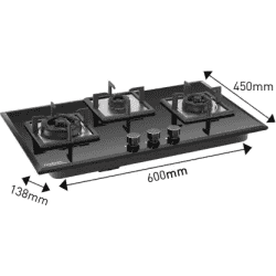 Hindware Aster 3B Steel, Glass Automatic Hob |  78CM | 3 Burners |