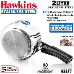 Hawkins Stainless Steel Induction Compatible Inner Lid Pressure Cooker | Hss20 | 2 L | Silver