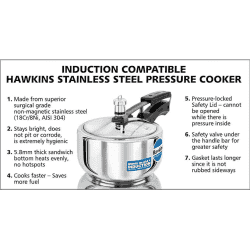 Hawkins Stainless Steel Induction Compatible Inner Lid Pressure Cooker | Hss20 | 2 L | Silver