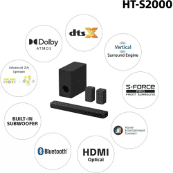 SONY HT-S2000|  3.1ch Dolby Atmos Home theatre | Subwoofer | Powerful bass | DTSX & HEC App | Bluetooth Soundbar