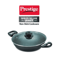 Prestige Omega Deluxe Non-Stick Kadhai | 2.4 litres | Black | Induction Base | Non-Stick Granite Finish | Scratch Resistant | Dishwasher Safe | Metal Spoon Friendly