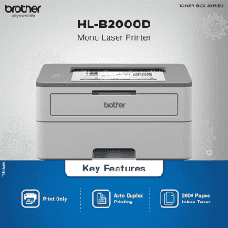 Brother Mono Laser Printer | HL-B2000D  | Auto Duplex Printing Toner Box Technology | Grey
