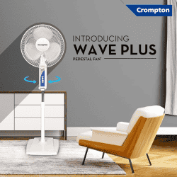 Crompton Wave Plus 400-mm | CH BRN GLD Pedestal Fan | KD White
