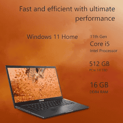 ASUS Thin and Light Laptop | X1400EA-EK543WS | Intel Core i5 11th Gen 1135G7 | 16 GB/512 GB SSD/Windows 11 Home | 14 inch/1.60 Kg/With MS Office | Indie Black