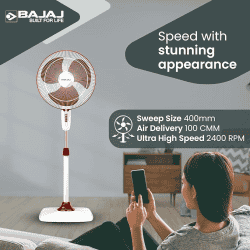 BAJAJ RAPIDO PEDESTAL FAN | 400 MM 251277 | WINE RED