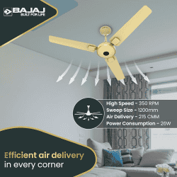 Bajaj Energon 1200Mm Bldc Ceiling Fan|5 Stars Starrated Energyefficient Ceiling Fans For Home | Golden Ivory