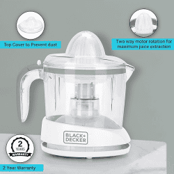 Black + Decker Bxcj0101In 30-Watts 1L Citrus Juicer | 2-Year Warranty | White