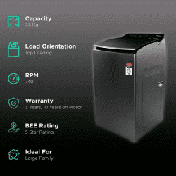 Whirlpool 7.5 kg 5 Star | 31403  360 BW PRO | Fully Automatic Top Load Washing Machine | Graphite