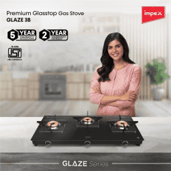 Impex Glasstop Glaze 3B Gas Stove | 3 Burner | Gas stove