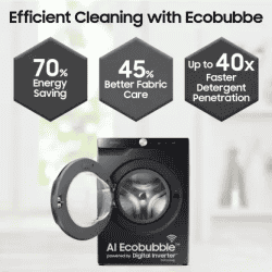 SAMSUNG WW80T504DAB1TL | AI Ecobubble |  Wi-Fi |  Hygiene Steam,Digital Inverter Fully Automatic Front Load Washing Machine | 5 Star | 8 kg