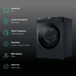 Haier Fully Automatic Front Load Washing Machine | 8 kg | 5 Star | HW80-IM12929CBK