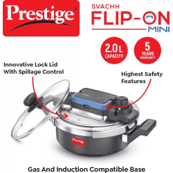 Prestige  Flip-on Mini 2 L Induction Bottom Pressure Cooker | Hard Anodized