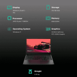 Lenovo IdeaPad Gaming 3 | 15ACH6 AMD Ryzen 7  | 15.6 inch, 8GB/512GB Windows 11 | NVIDIA GeForce RTX 3050, Full HD IPS Display | 82K2022XIN | Shadow Black