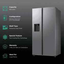 SAMSUNG 633 Litres 3 Star Auto Defrost Side by Side Refrigerator with Twin Cooling Plus