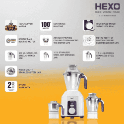 Havells Hexo Mixer Grinder | 3 Jar | 1000 W | White & Purple