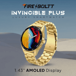 Fire-Boltt Invincible Plus Smartwatch with 4GB Inbuilt Storage | Bluetooth Calling | IP67 Rating | Gold