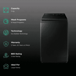 SAMSUNG  | WA11CG5886BVTL | 11 kg | 5 Star Inverter Fully Automatic Top Load Washing Machine |  Diamond Drum | Black