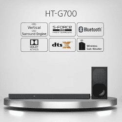 Sony Soundbar for TV with Wireless subwoofer | 3.1 CH | Dolby Atmos | Home Theater System | Black | HT G700