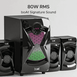 boAt | Blitz 1500 Pro with Dynamic RGB LEDs | EQ Modes & Master Remote Control 80 W Bluetooth Home Theatre   |  4.1 Channel | Space Black