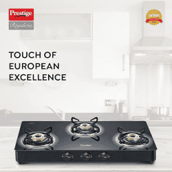 Prestige Royale Plus Toughened Black Glass Top Gas Stove | 3 Burners | 40513