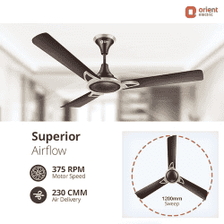 Orient |  Kiara AD | 1200mm  | 3 Blade | 1 Star | High Speed Ceiling Fan | Hickory Brown