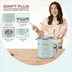 Pigeon |  Swift Multi-Cook | 1.5L |  Double Layered Stainless Steel Steamer With Glass Lid  Cook Kettle | Blue