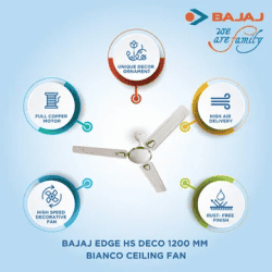 BAJAJ EDGE HS Neo EE Deco Copper Motor Ceiling Fan | 1 Star | 1200mm | 3 Blade