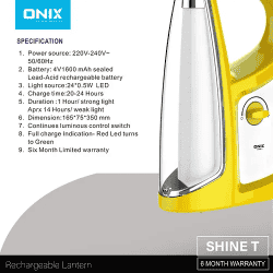Onix | Shine-T |  Rechargeble Led |  Lantern Emergency Light | Yellow
