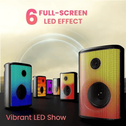 Portronics Bluetooth Party Speaker with Bass Boost Technology | Dash 8  | 60W |  Bluetooth  | Wired Karaoke Mic | TWS Mode | Black