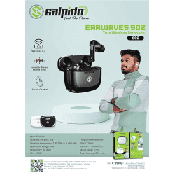 Salpido Ear Waves S02 Bluetooth True Wireless Ear Buds with Mic | Wireless 5.3 | Touch Control | Superior Sterio Sound | Black