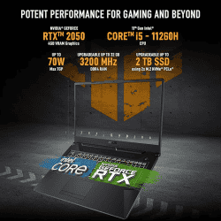 ASUS TUF Gaming Laptop F15 | FX506HF-HN075W |  Intel Core i5-11260H 11th Gen |  FHD 144Hz, 8GB‎DDR4/512GB SSD/4GB NVIDIA RTX 2050/Windows 11 | Black