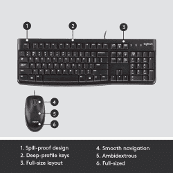 Logitech | Wired USB Keyboard and Mouse | Black | MK120