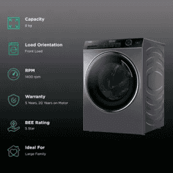 Haier Fully Automatic Front Load Washing Machine | 8 kg | Silver | HW80-DM14959CS6U1