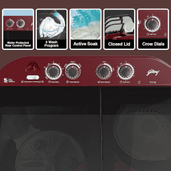Godrej Semi-Automatic Top Load Washing Machine | ‎10.5 Kg | 5 Star | Crystal Red | WSEDGE JAZZ 105 5.0 DB3 M CSRD
