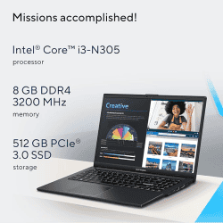 ASUS Vivobook Go 15 Thin and Light Laptop | E1504GA-NJ322WS | Intel Core i3-N305 | 15.6" | FHD | 8GB | 512GB SSD | Integrated Graphics | Windows 11| Black